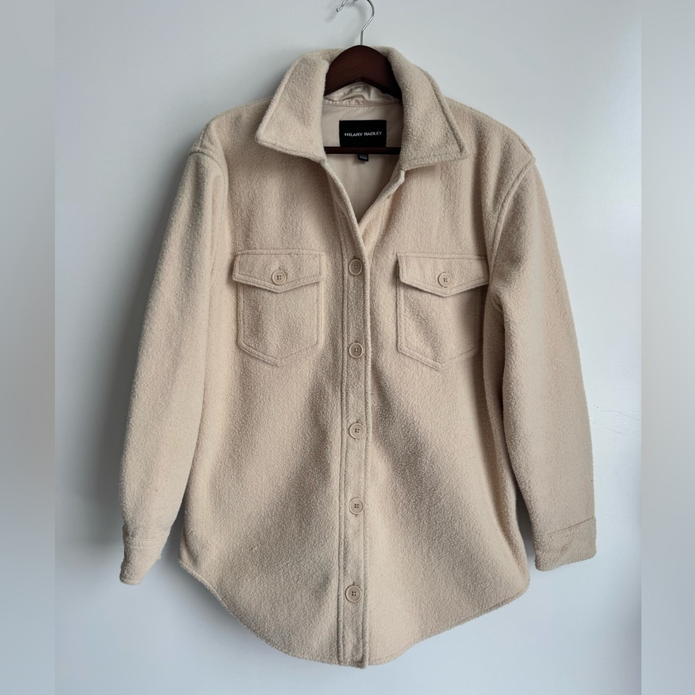 Hilary Radley Women Medium Teddy Shacket‎ Jacket Cream Beige Button down Layer
